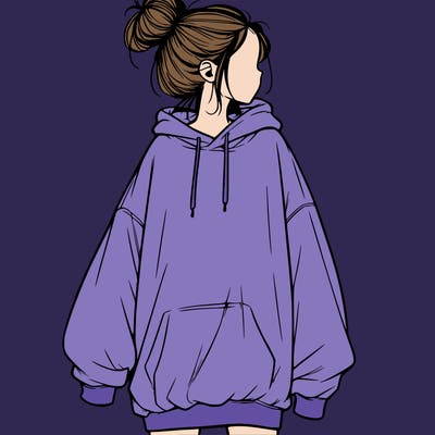 realistic girl with a oversized sweatshirt on and a bun