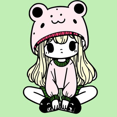 a girl wearing a frog hat and some frog socks