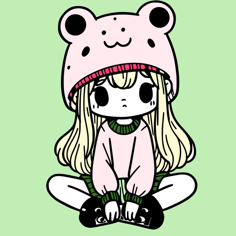 a girl wearing a frog hat and some frog socks