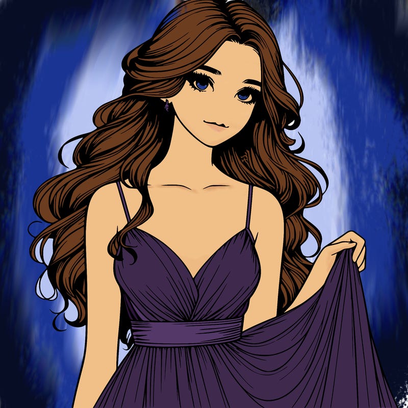 realistic girl in flowy silky prom dress