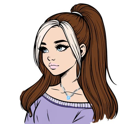 realistic girl with a high ponytail