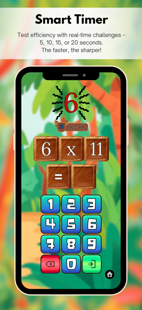 Mental math multiplication challenge with smart timer on Power Congak app screen