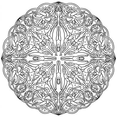 Celebrate the beauty of gymnastics with this intricate mandala coloring page featuring youth gymnasts in elegant poses. Its symmetrical design, filled with stars and ribbons, offers a captivating and relaxing coloring experience.