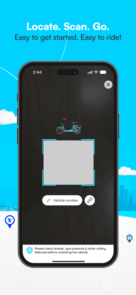 Yulu app interface showing the QR code scanner to unlock an electric bike