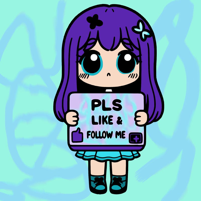 girl holding a sign that says pls like and follow me