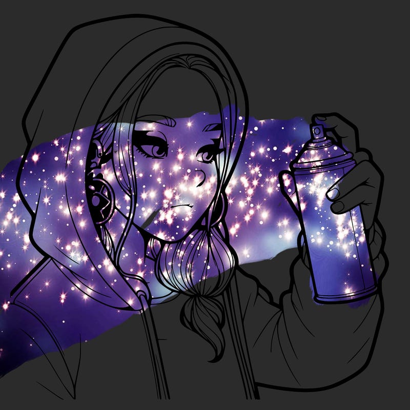 a realistic girl, spray painting