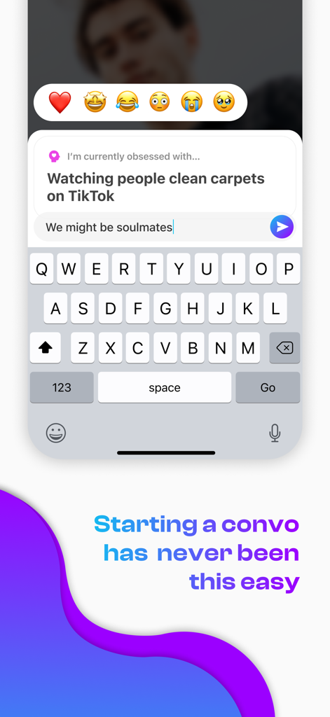 Smitten - a fun dating app - A user replying to a fun profile prompt on the Smitten dating app interface