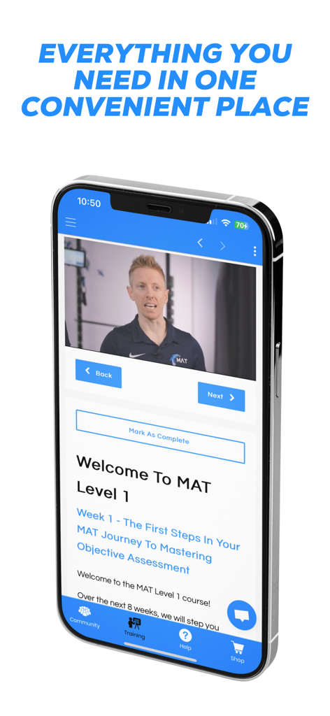 MAT Education - MAT Education app interface showing a video training module for movement assessment
