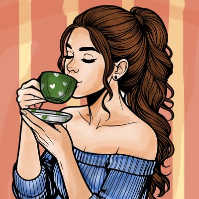 realistic woman drinking tea