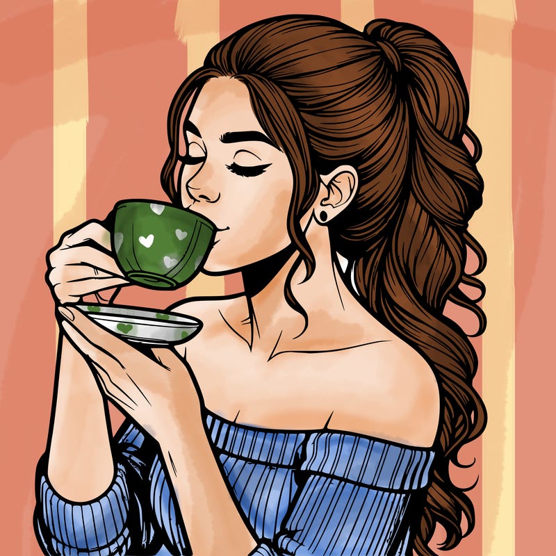 realistic woman drinking tea