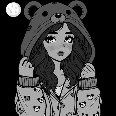 realistic girl in a animal pjs hoodie