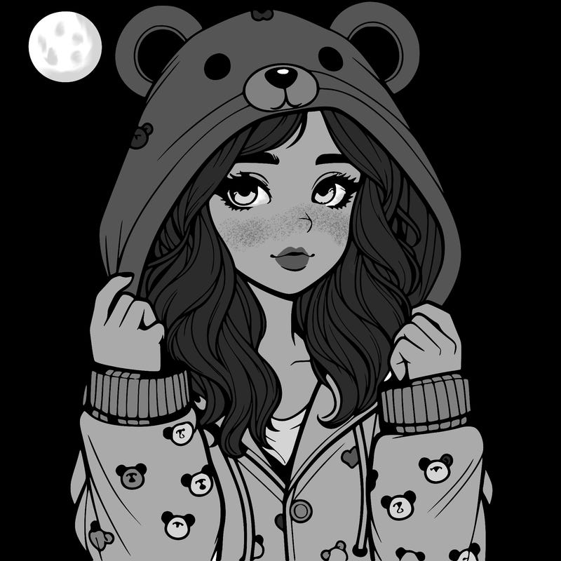 realistic girl in a animal pjs hoodie
