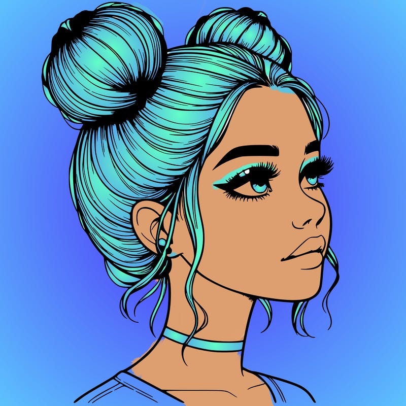 realistic girl with buns on the top of her head