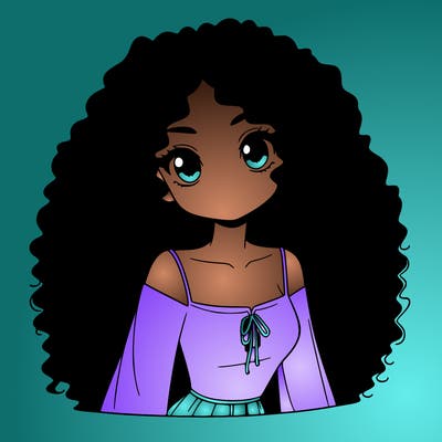 a black anime girl with long afro hair