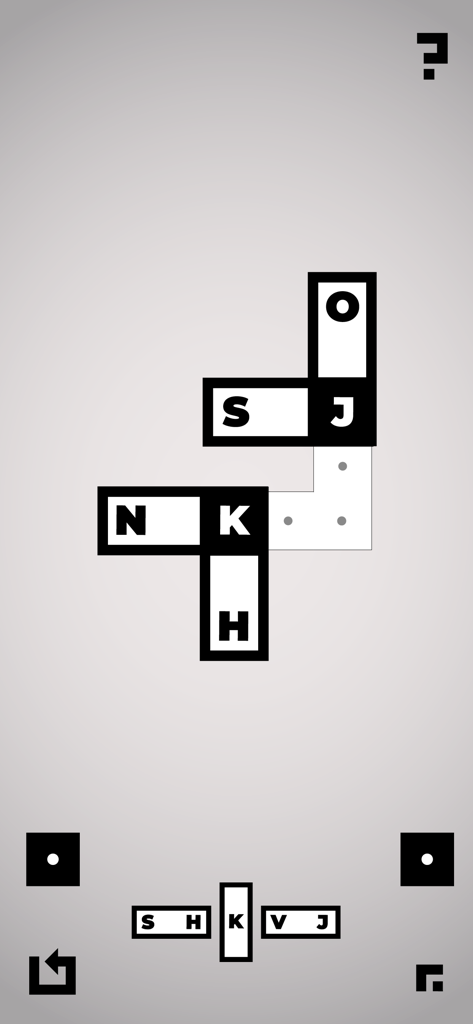 Minimalist monochromatic gameplay of the spatial word puzzle game KLAC
