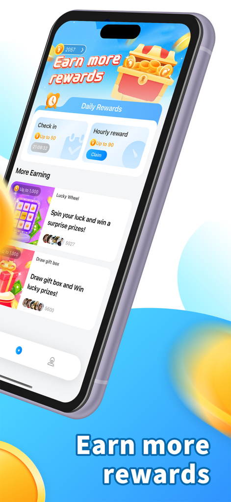 RunCash-Rewards For Walk - RunCash app screen showing daily rewards and lucky wheel options to earn points
