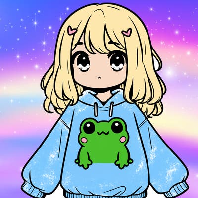 girl wearing frogging sweatshirt