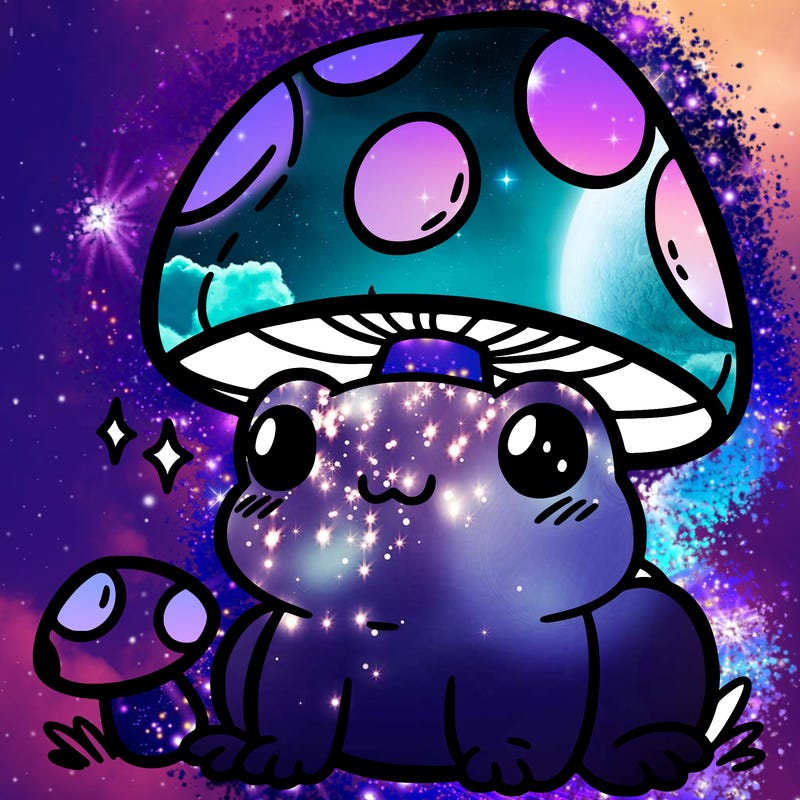 a cute frog with a mushroom hat