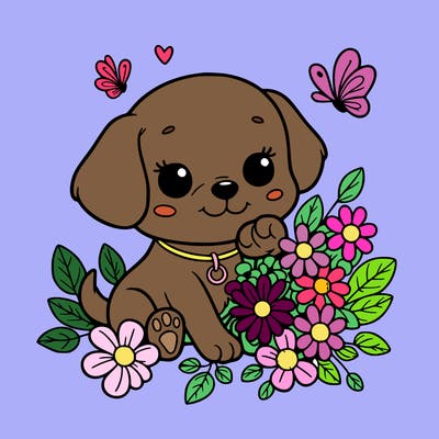 puppy with flowers