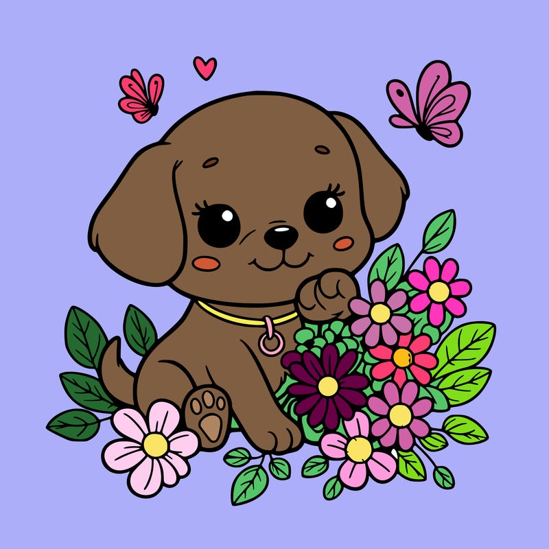 puppy with flowers
