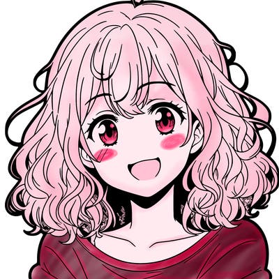 anime girl smiling with medium length curly hair