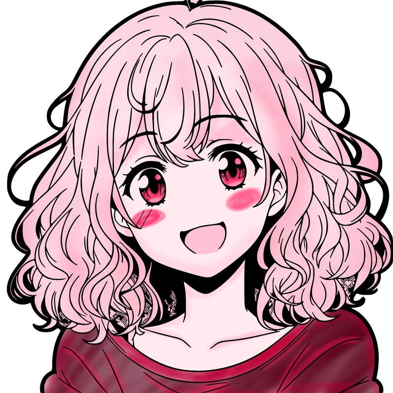 anime girl smiling with medium length curly hair