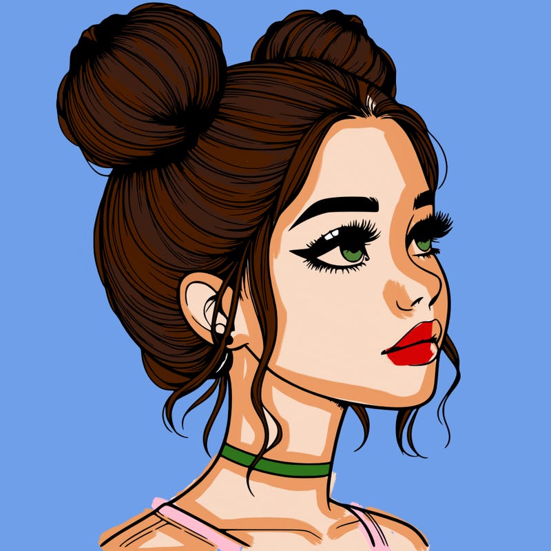 realistic girl with buns on the top of her head