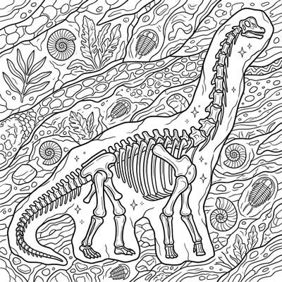 Embark on a prehistoric adventure with this detailed Brachiosaurus fossil coloring page. Explore the intricate skeleton and ancient rock formations, bringing an ancient world to vibrant life with your colors.