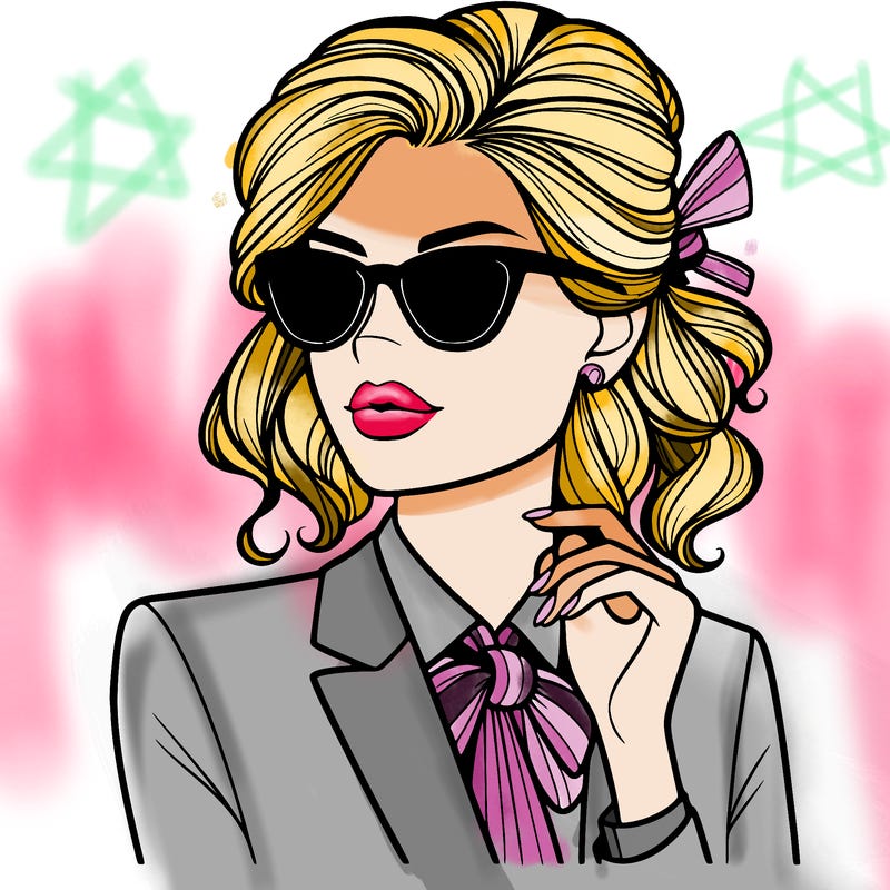 elegant woman in suit and sunglasses