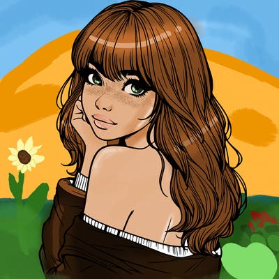 realistic girl with bangs looking over her shoulder