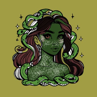 realistic girl with snakes as hair