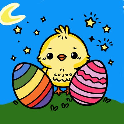 cute easter chick with eggs