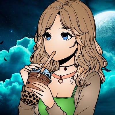 realistic girl drinking boba tea