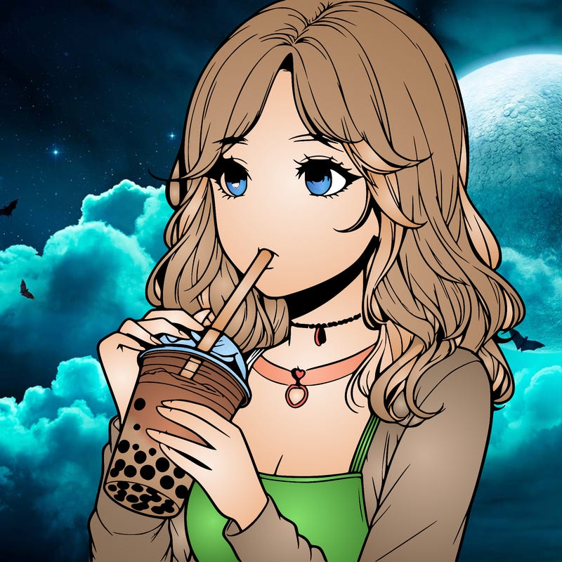 realistic girl drinking boba tea