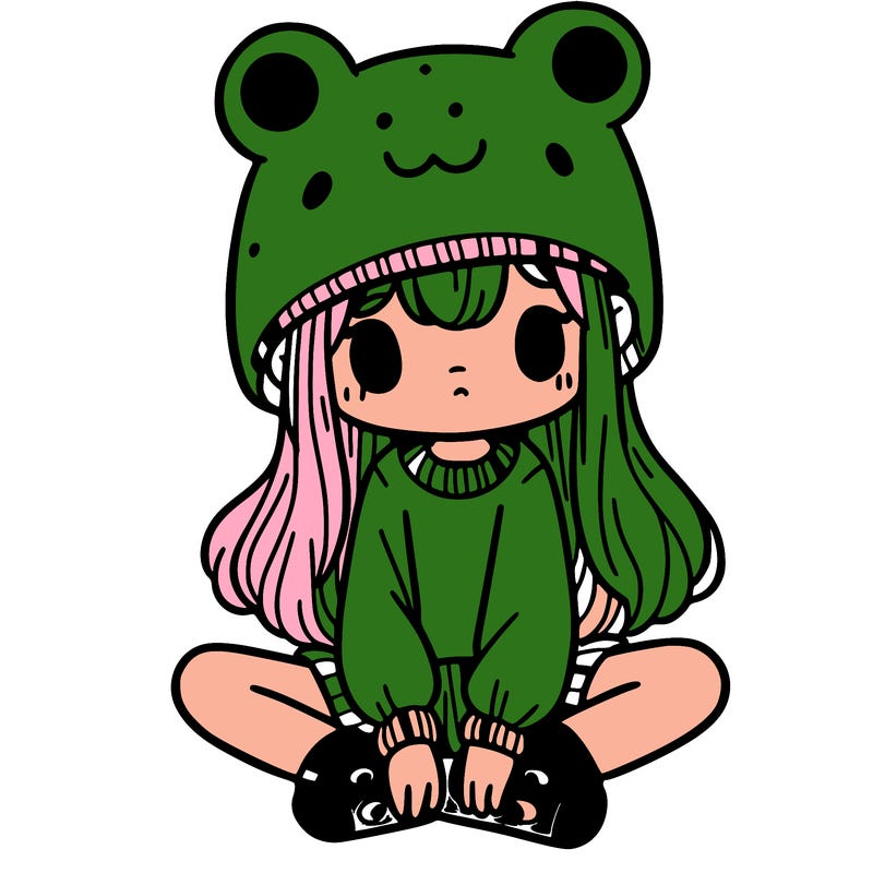 a girl wearing a frog hat and some frog socks