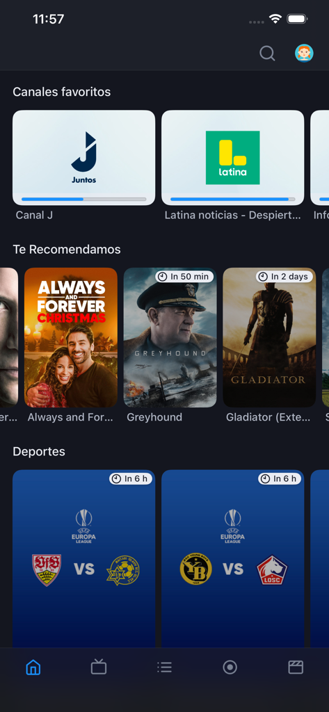 CableGo app interface showing live TV channels movie recommendations and sports events