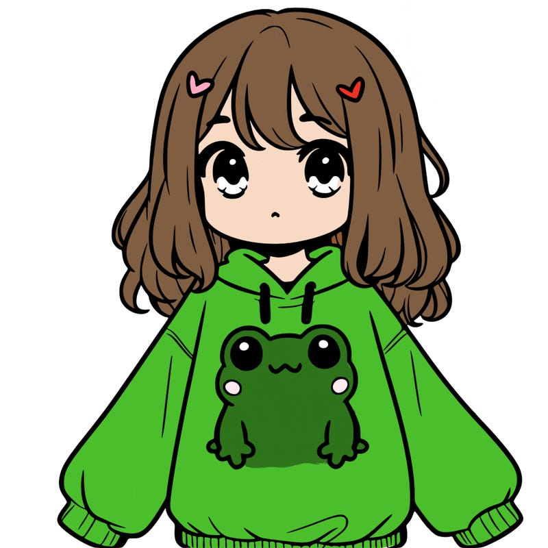 girl wearing frogging sweatshirt