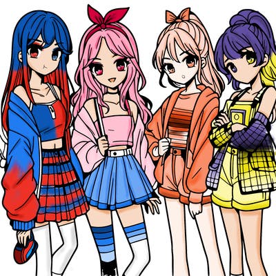 teen manga girls group of 4