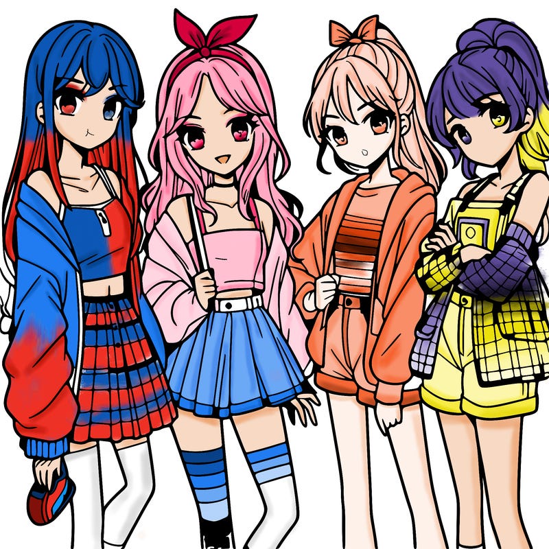 teen manga girls group of 4