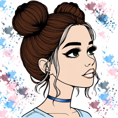 realistic girl with buns on the top of her head