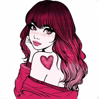 realistic girl with bangs looking over her shoulder