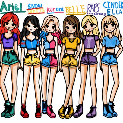 a group of girls wearing crop tops and shorts