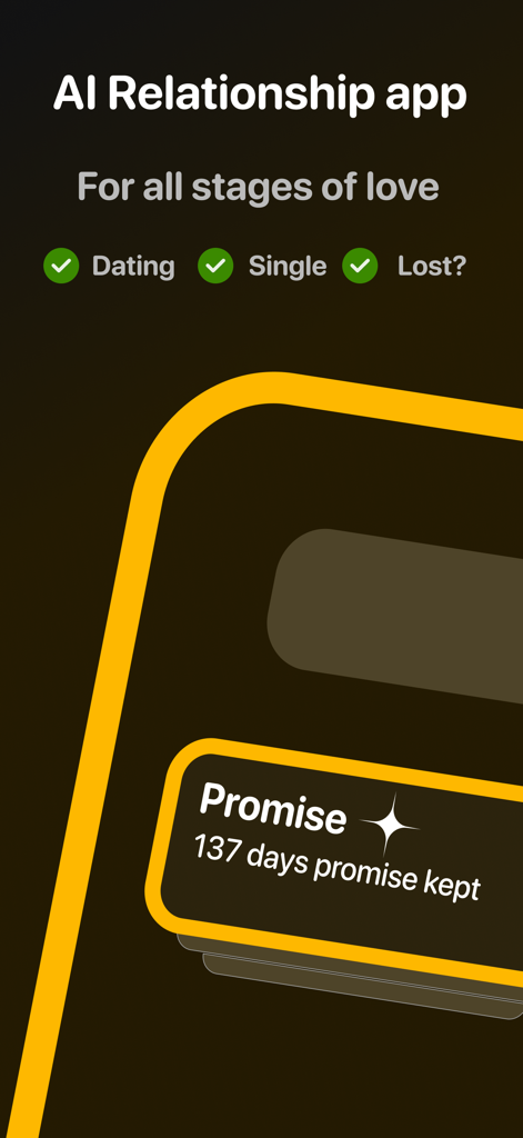Una captura de pantalla de la aplicación de relaciones con IA Promise destacando una racha de 137 días de promesas cumplidas.