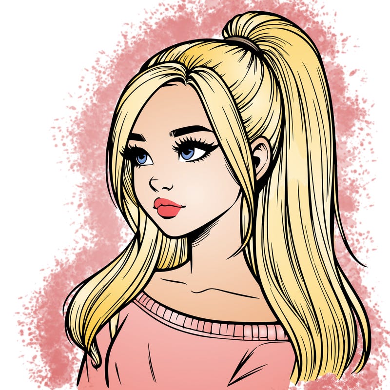 realistic girl with a high ponytail