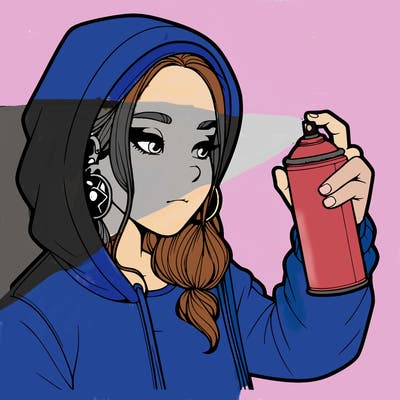 a realistic girl, spray painting