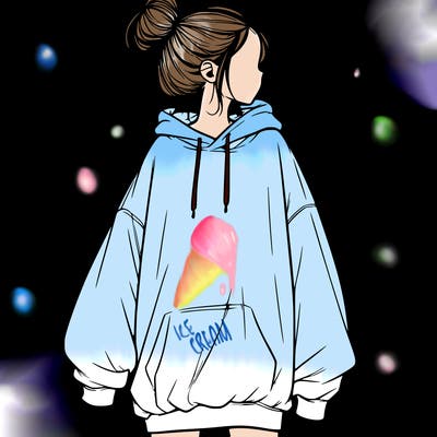 realistic girl with a oversized sweatshirt on and a bun