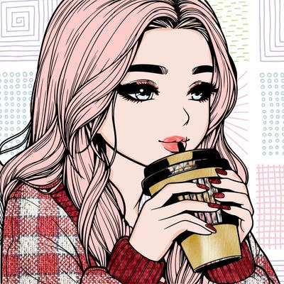 realistic girl drinking coffee