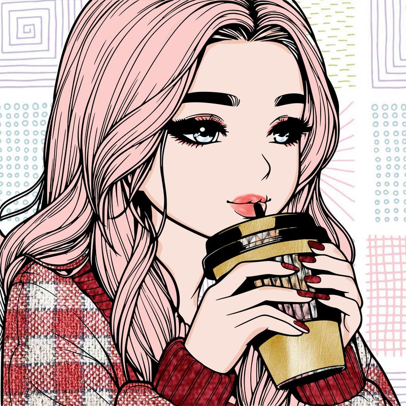 realistic girl drinking coffee