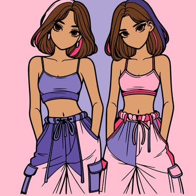 two girls with crop top with baggy pants