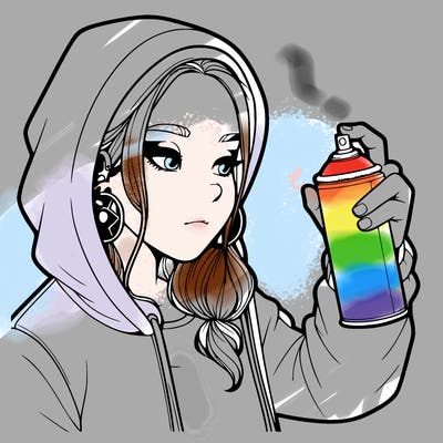 a realistic girl, spray painting
